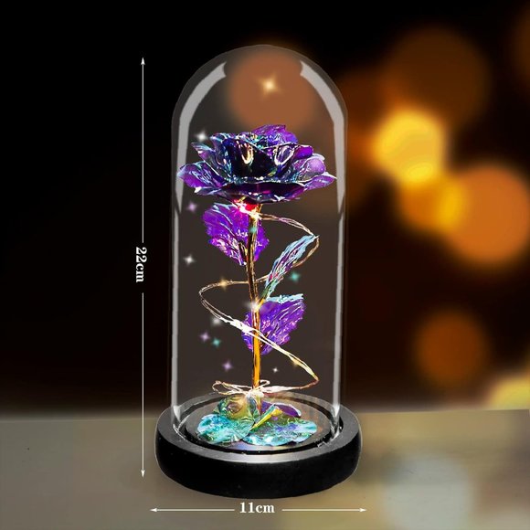 Glass Rose Galaxy Enchanted Light-Up Flower Perfect Gift for Women Purple Color - Picture 1 of 7